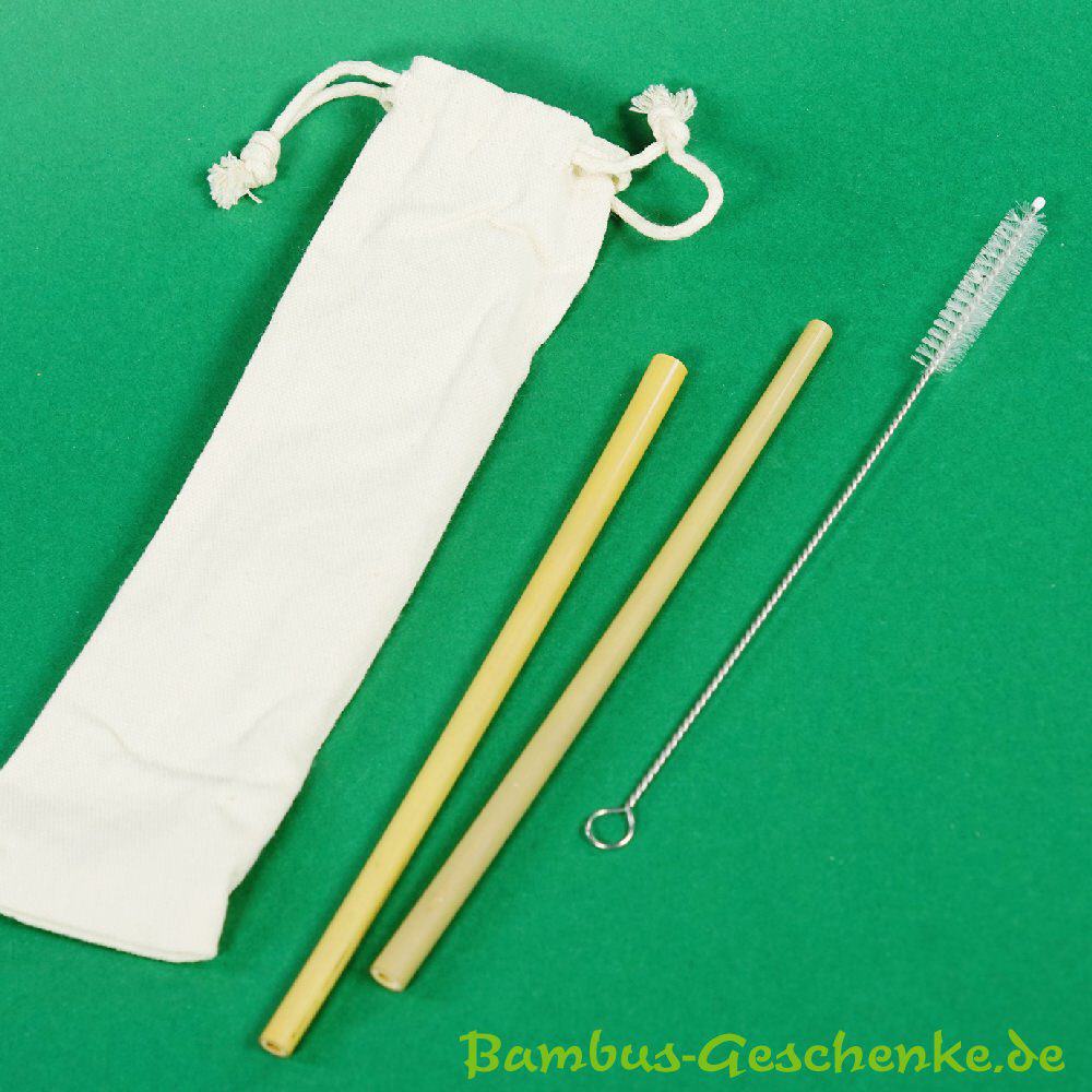 Bambus-Trinkhalme 2er-Set mit Bürste