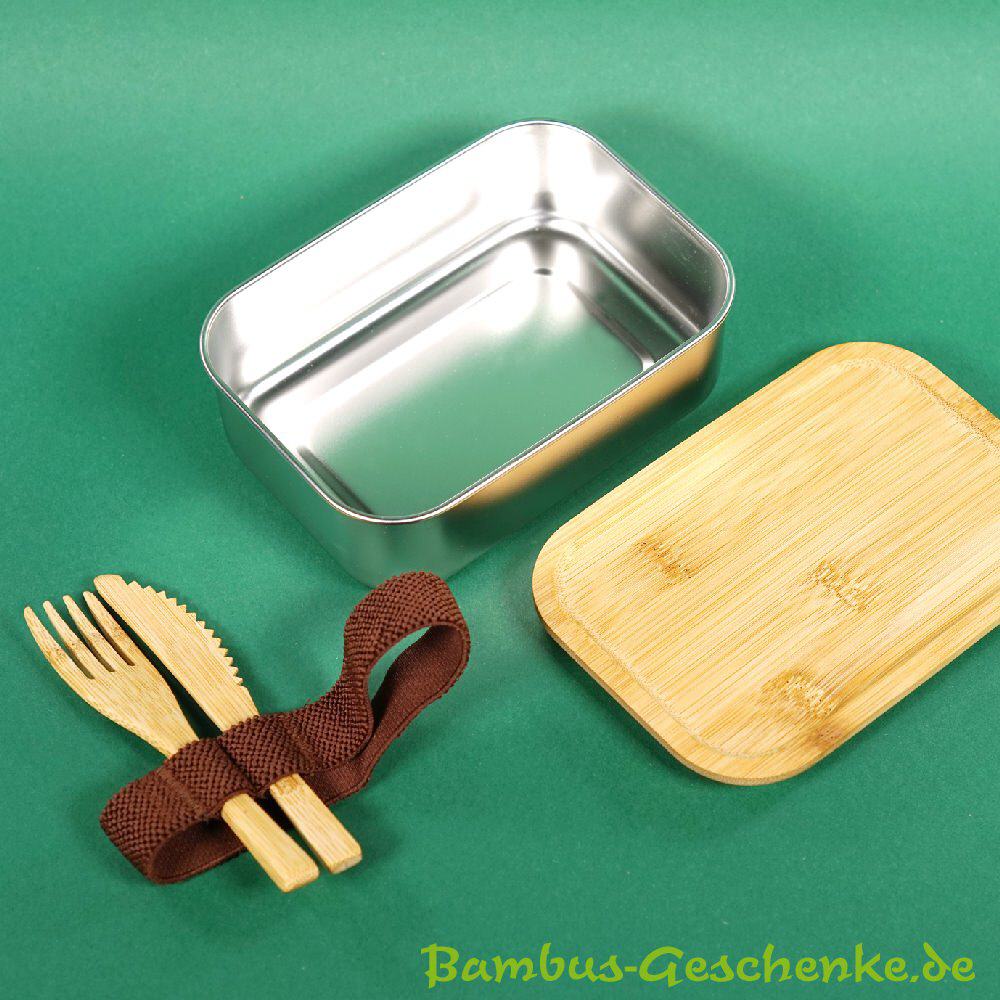 Edelstahl-Brotzeitdose mit Bambus-Deckel