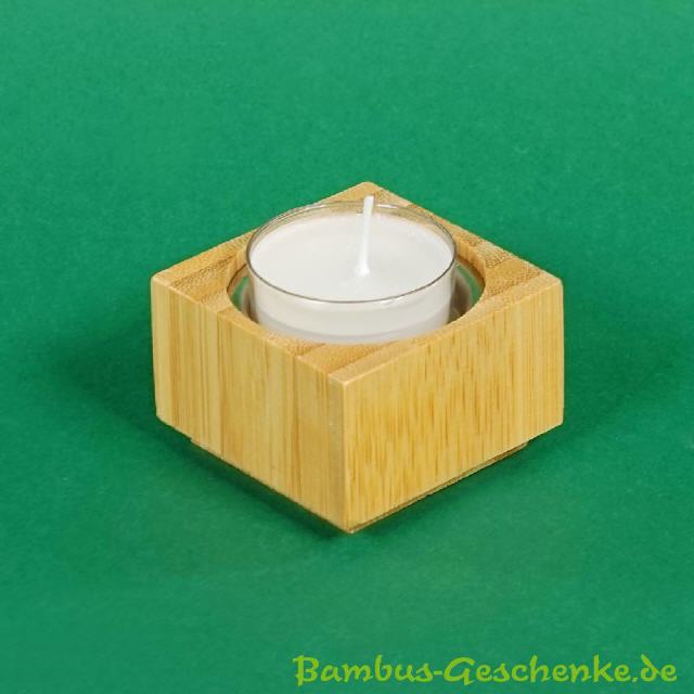 Bambus-Teelichthalter mit Kerze