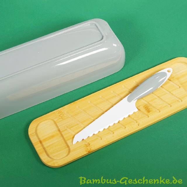 Bambus-Schneidbrett - Brotdose - Brotmesser