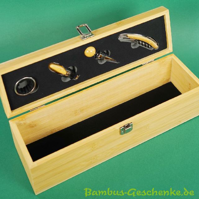 Bambus-Weinkiste mit Wein-Set