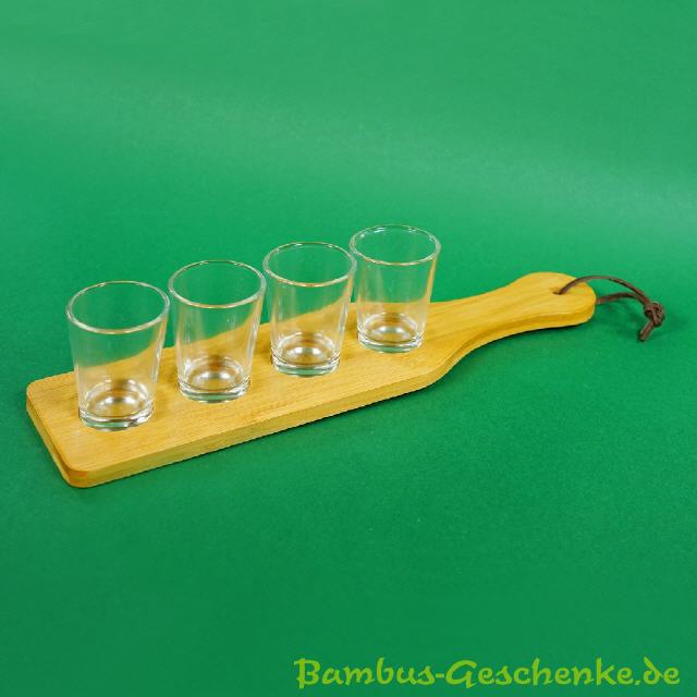 Bambus-Brett mit 4 Shot-Gläsern