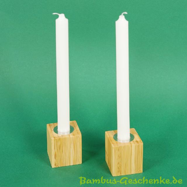 Bambus-Kerzenhalter mit Kerzen 2er-Set